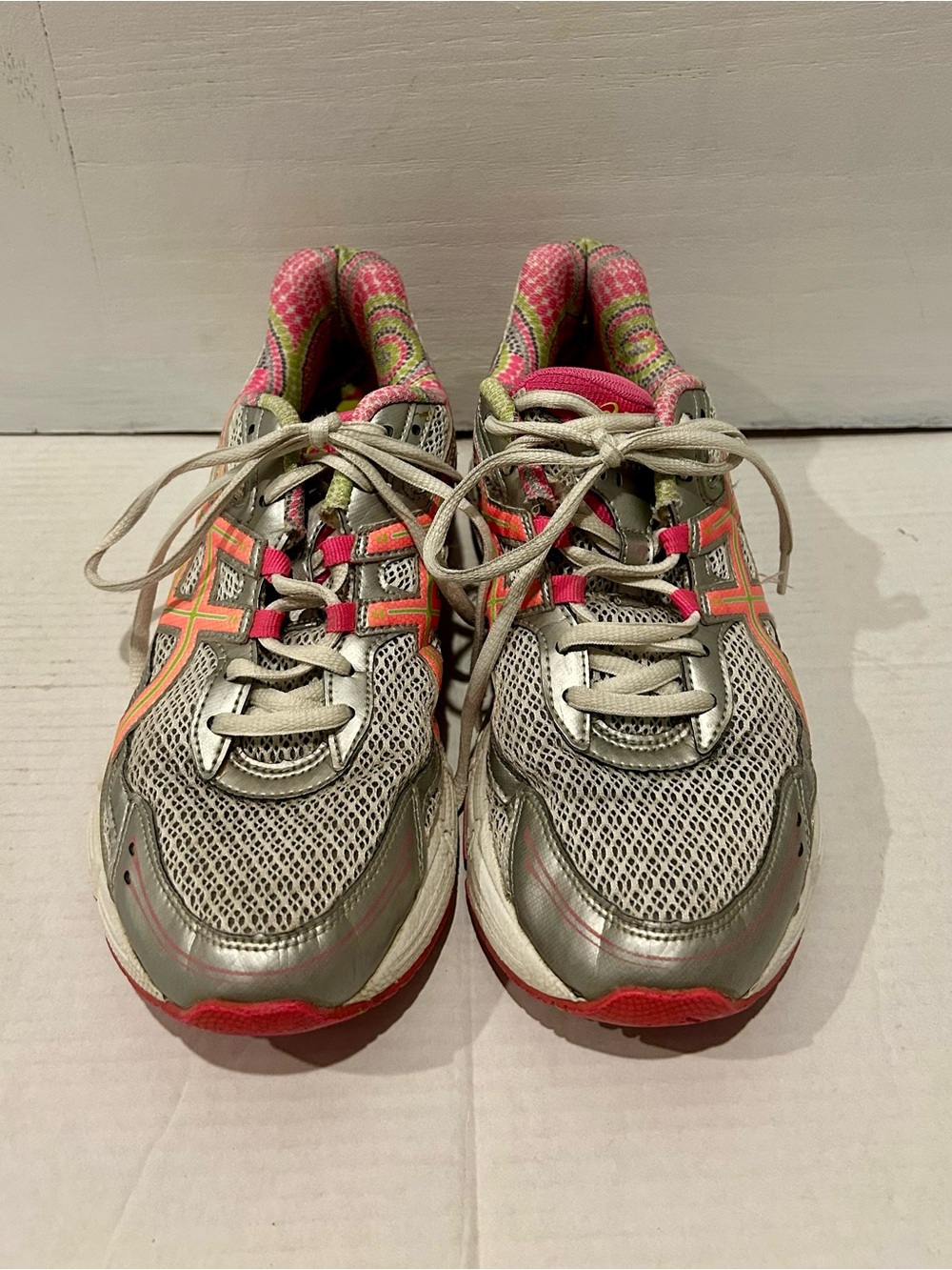 ASICS Women's Silver Running Shoes with Pink and Neon Green Accents - Picture 3 of 5